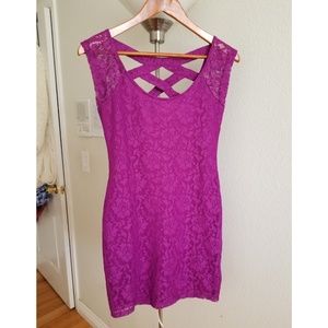 Magenta Pink Purple Dress M Lace Flower Design